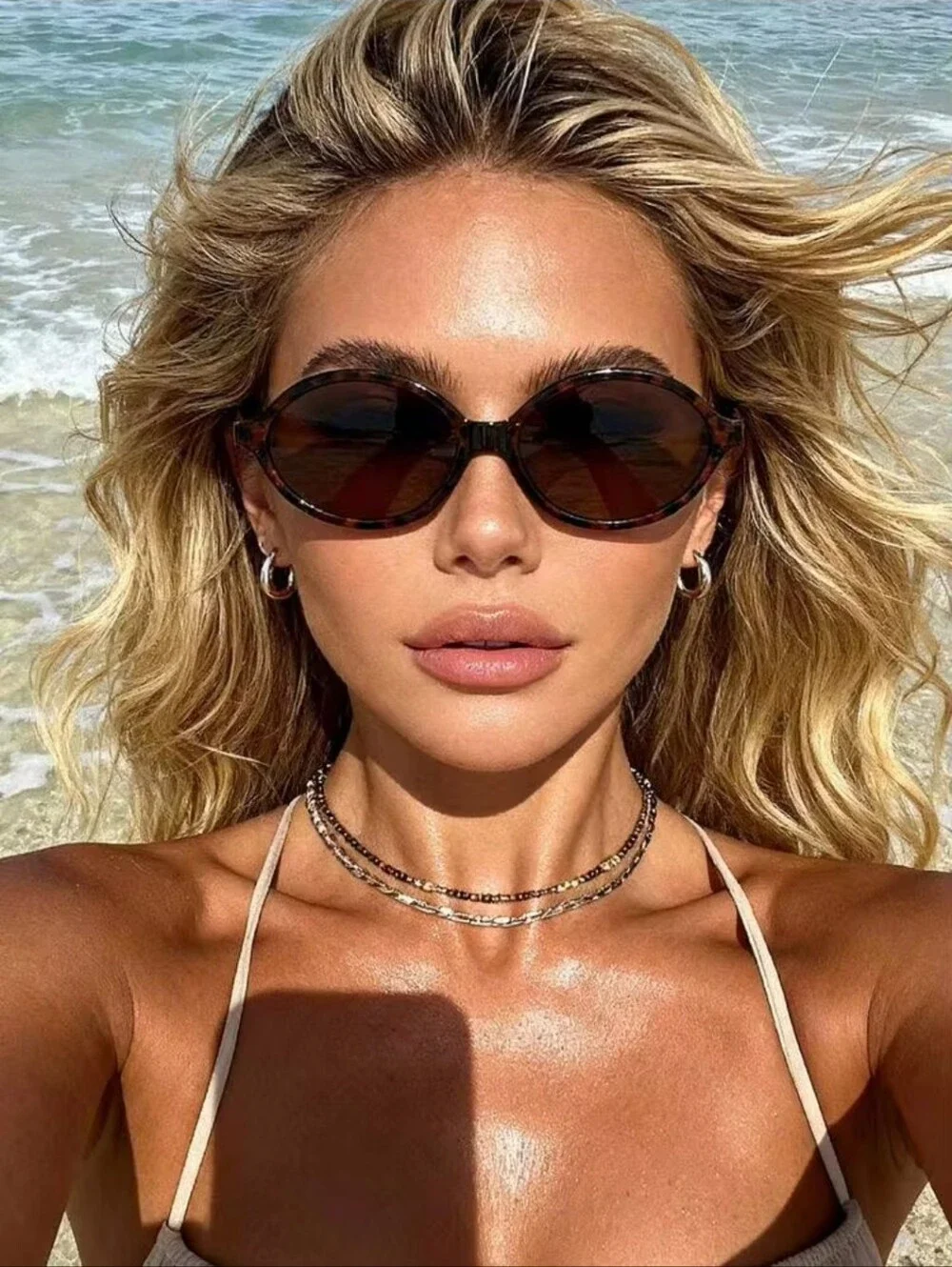 Tortoiseshell Oval Sunglasses - Brown Lenses